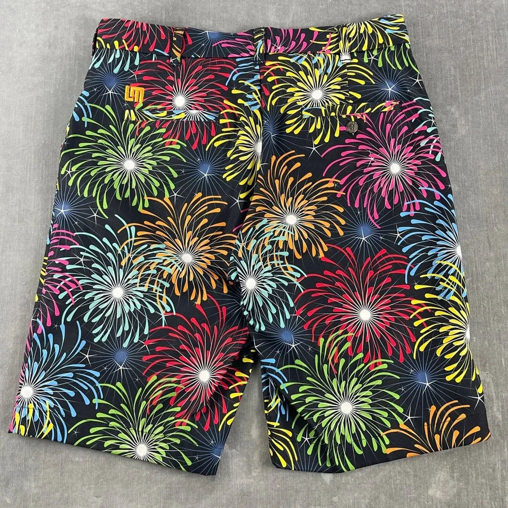 Loudmouth Mens 32 Black Multi Firework Golf Shorts LM Logo 5594